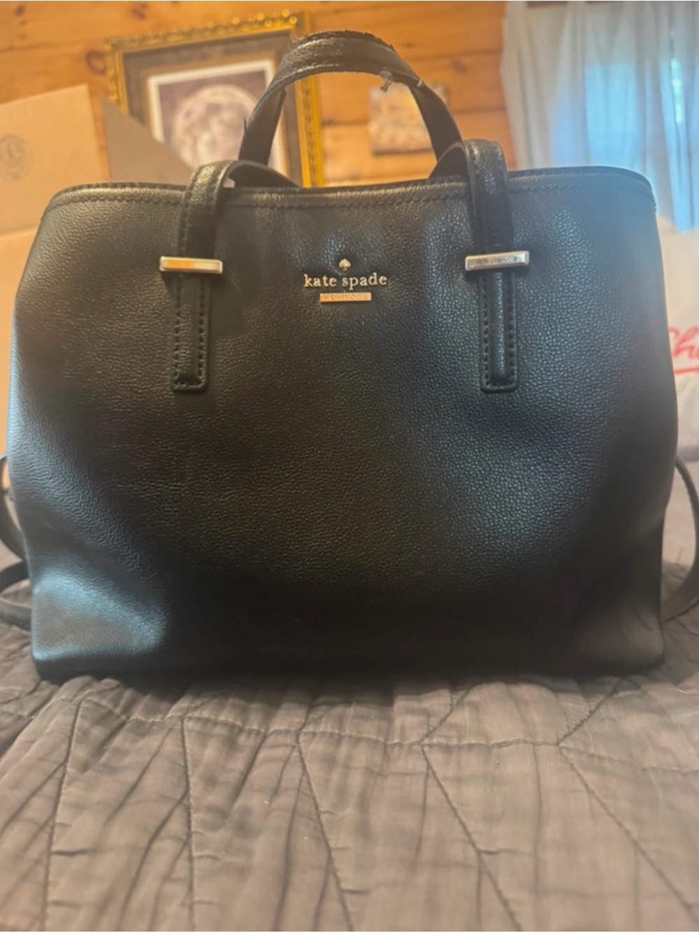 kate spade Black Pebbled Leather Satchel with Gold Hardware